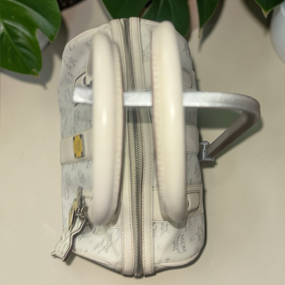 MCM Cream Logo Satchel with Gold Plaque and Charm - Picture 4 of 11